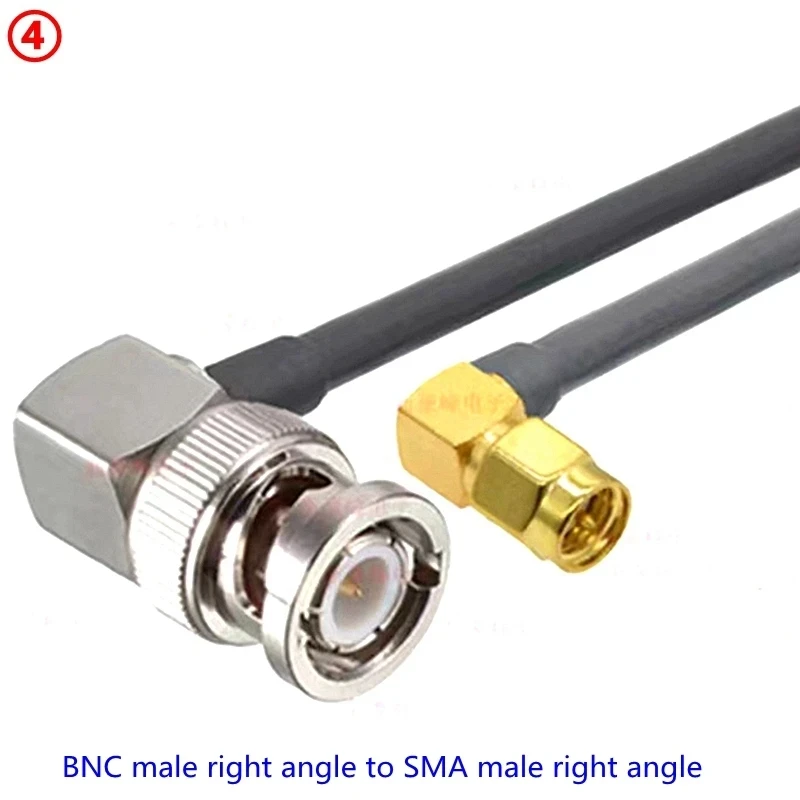 Q9 BNC Male To SMA Male Crimp for RG58 Coax Extension Connector RPSMA Male To BNC Right Angle Cable Fast Delivery Brass RF