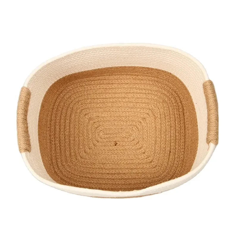 Simple Set of 3 Customization hand made beige white multi-function cotton rope storage basket