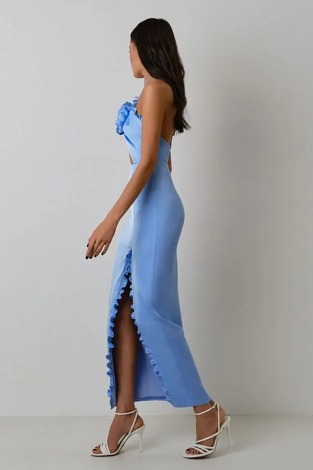 Summer sexy 3D flower halter bandage gown evening dress backless long women formal dress