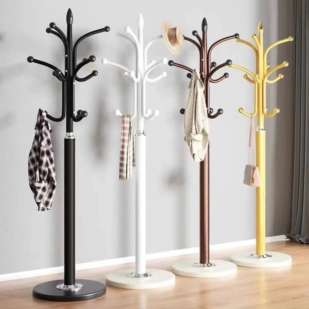 Space saving luxury multifunction floor cactus tree standing clothing bag entryway coat rack metal coat hanger stand for clothes