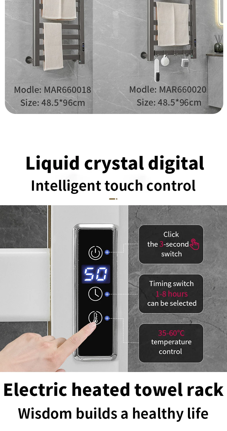 Aluminium Bathroom Towel Clothes Rack Thermostatic Smart Towel Radiator Smart Touch Screen