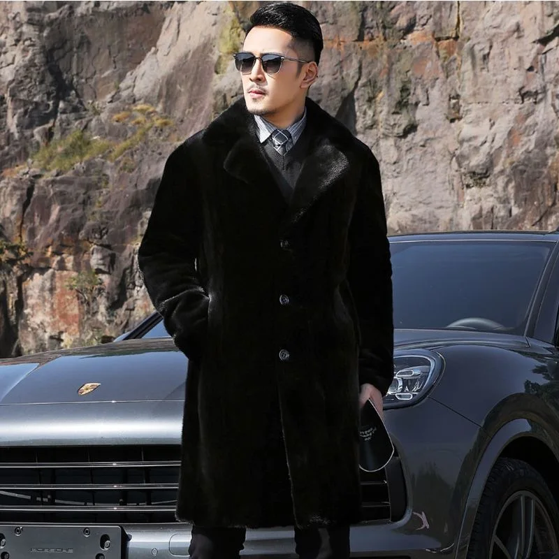Wholesale Luxury Men Long Sleeve Mid-length Imitation Leather Mink Winter Mens Faux Fur Coat
