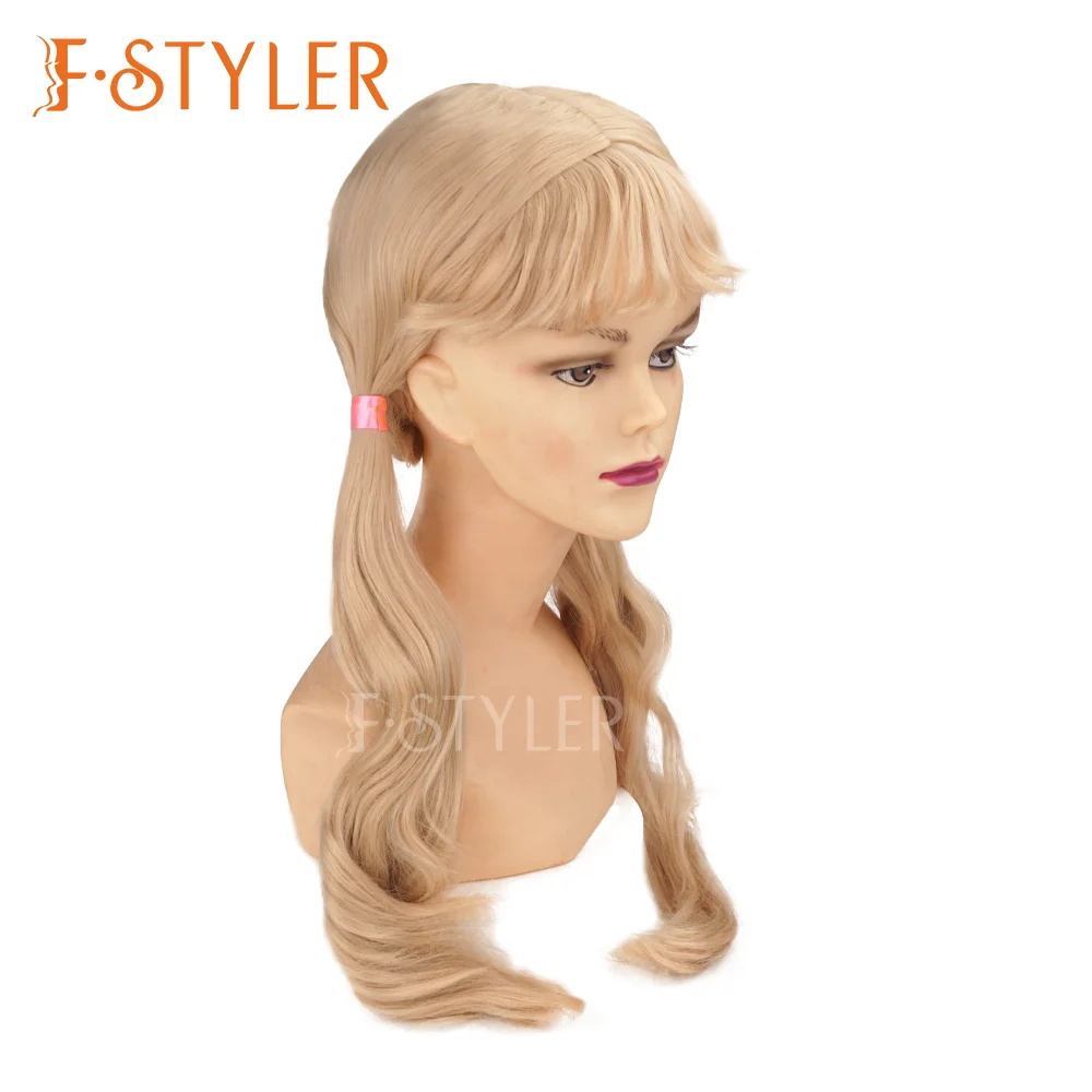 FSTYLER Hot Selling Blonde Low Ponytails with Bangs Synthetic Wig Wholesale Bulk Sale Factory Customize Fashion Costume Wig