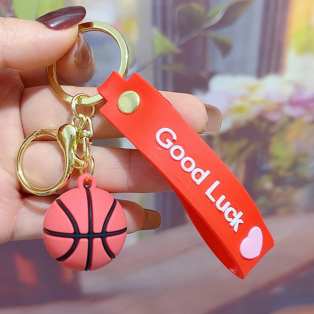 High Quality Good Lucky Silicone Sports Ball Key Chain 3D Football Basketball Rugby Tennis Pendant Keychain