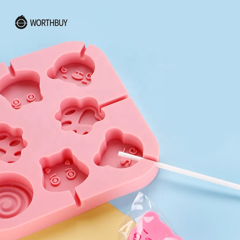 Amazon Hot Sale Children Hard Candy Mold Chocolate Biscuit Baking Tool Food Grade Silicone Lollipop Molds For Pasty