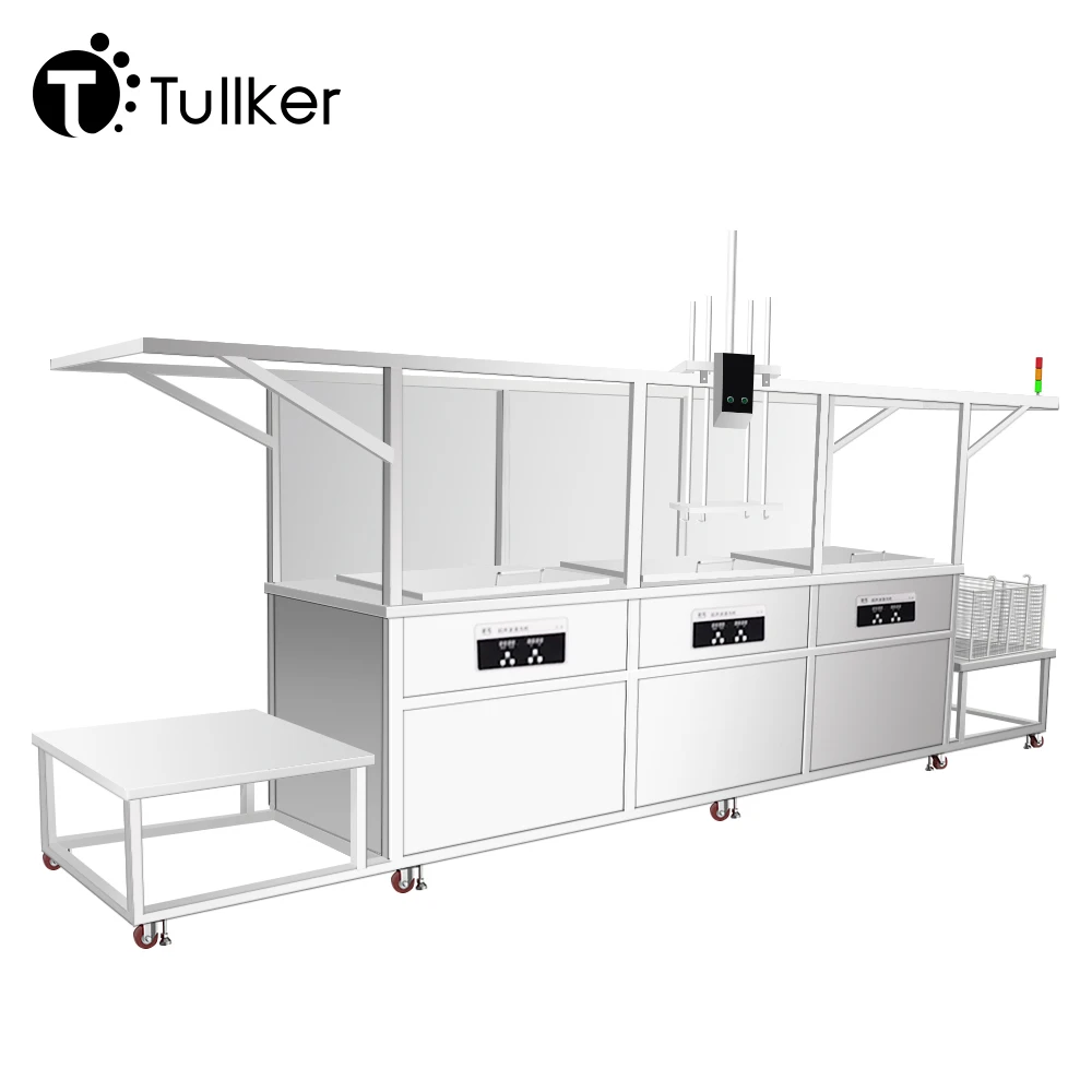 Tullker Three Station Semi Automatic Ultrasonic Cleaner Loading Unloading Port Lifting Manipulator Ultra Sonic Cleaning Chamber