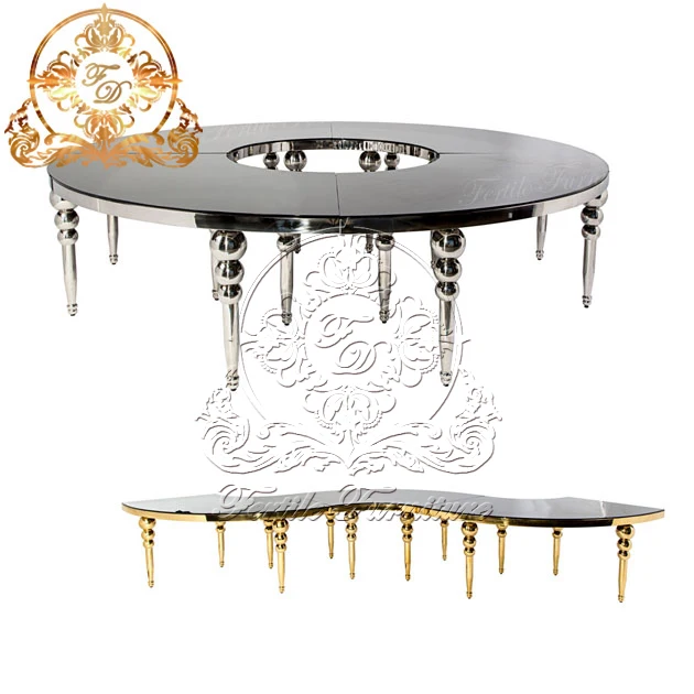 Round Luxury Glass Event Golden Stainless Steel Half Moon Dining Table