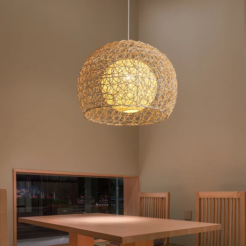 Personalized rattan bedroom living room E27 chandelier rustic simple restaurant hemp ball pendant light for Indoor Decoration
