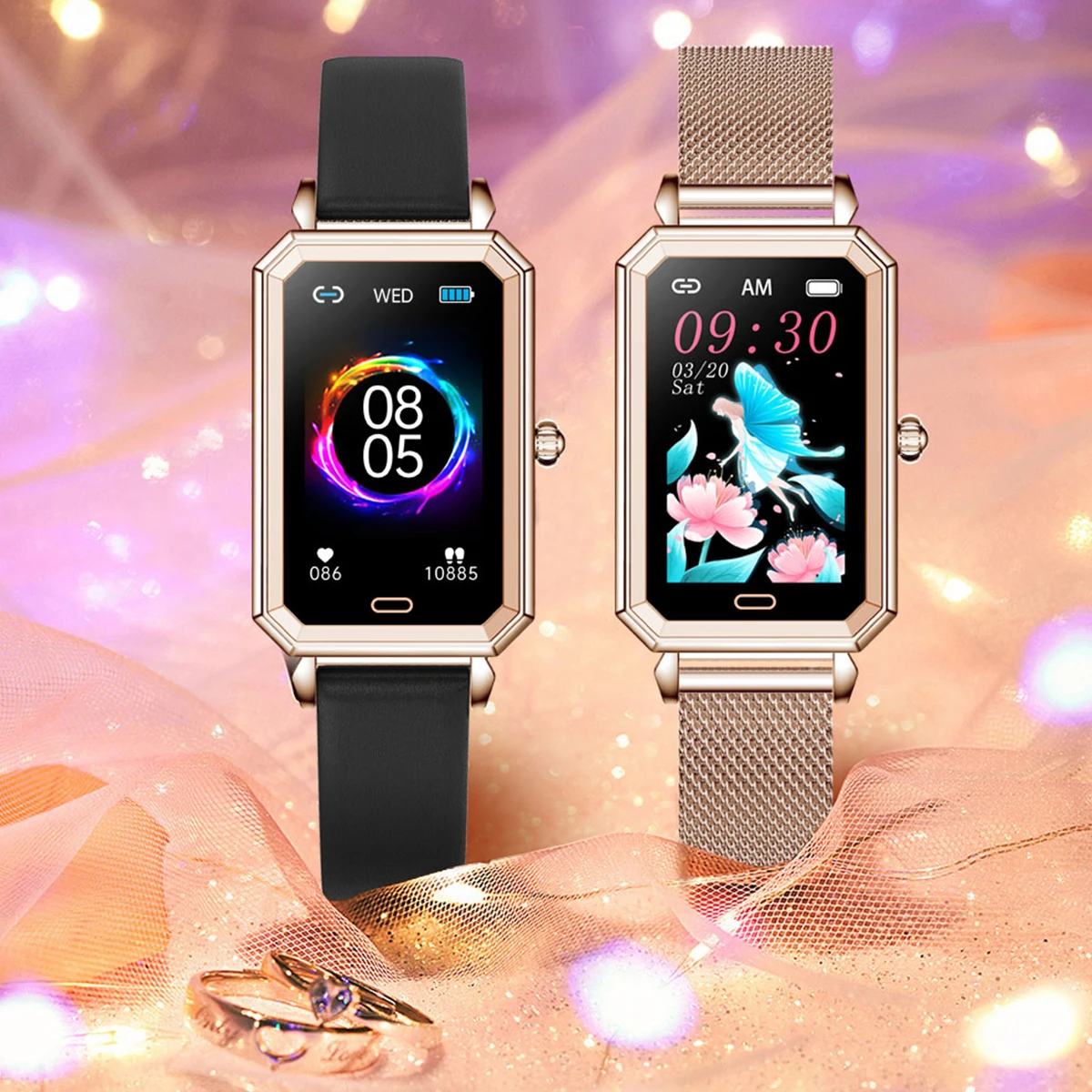 2022 Wristwatch Lady Fashion Smart Watch 1.08 inch Heart Rate Blood Pressure Pedometer Ip68 Waterproof Women Health Smartwatch