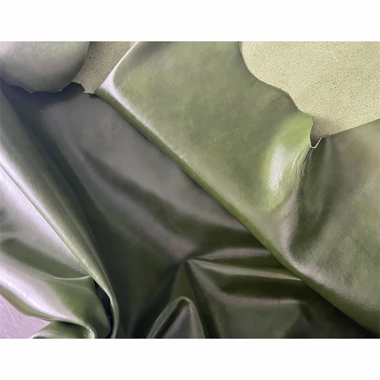 Oiled wax green crazy horse leather cow skin 1.1-1.3mm thickness for making bags