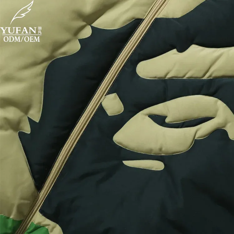 YuFan Custom Camo Detachable Hoodie Puffer Down Jacket Green Quilted Coat Winter Jacket for Men