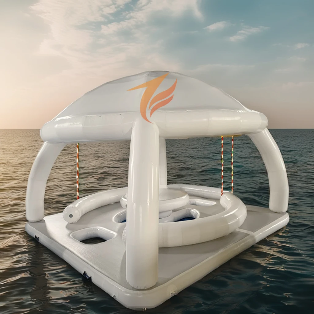 Aqua party Bana Commercial inflatable water island tent water play equipment park inflatable water platform bar