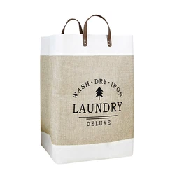 Collapsible Laundry Basket Cotton Canvas Printed Patchwork Laundry Hamper Household Storage Organizer Basket with Handle