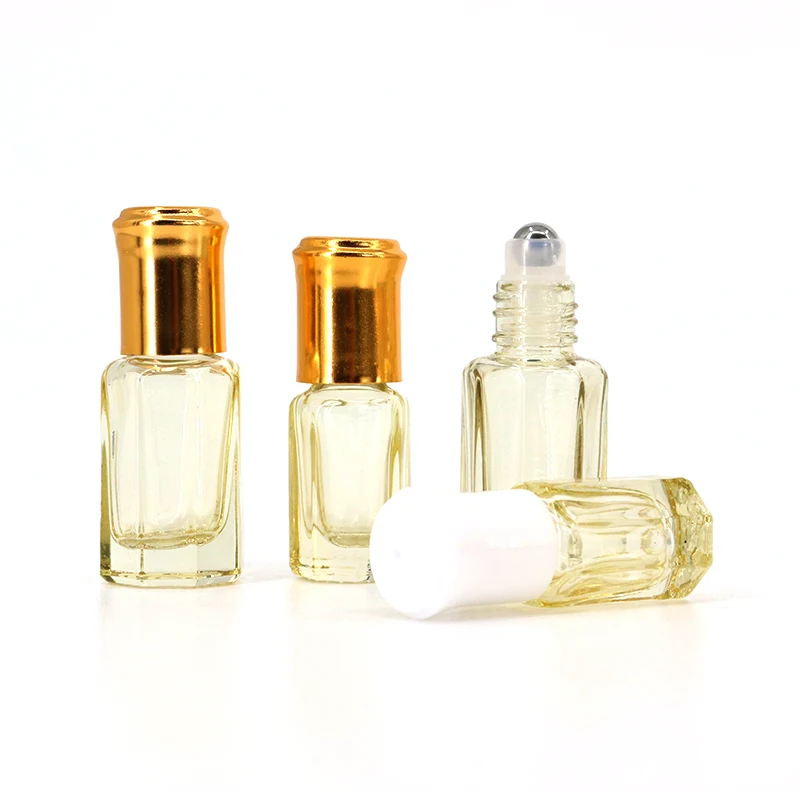 Octagonal Oud Oil Perfume Glass Roller Bottle For Essential Oil Arabian Style Octagon Attar Glass Bottle With Roll On Caps