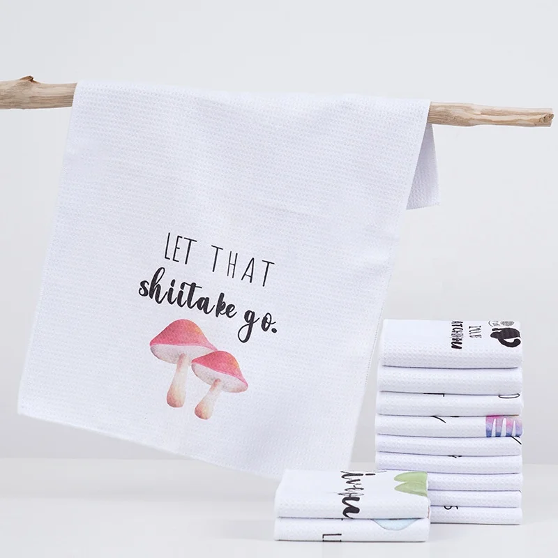 Оптовая продажа, пустая печать на заказ, сублимационная краска из микрофибры, вафли, кухонное полотенце для сушки белой муки