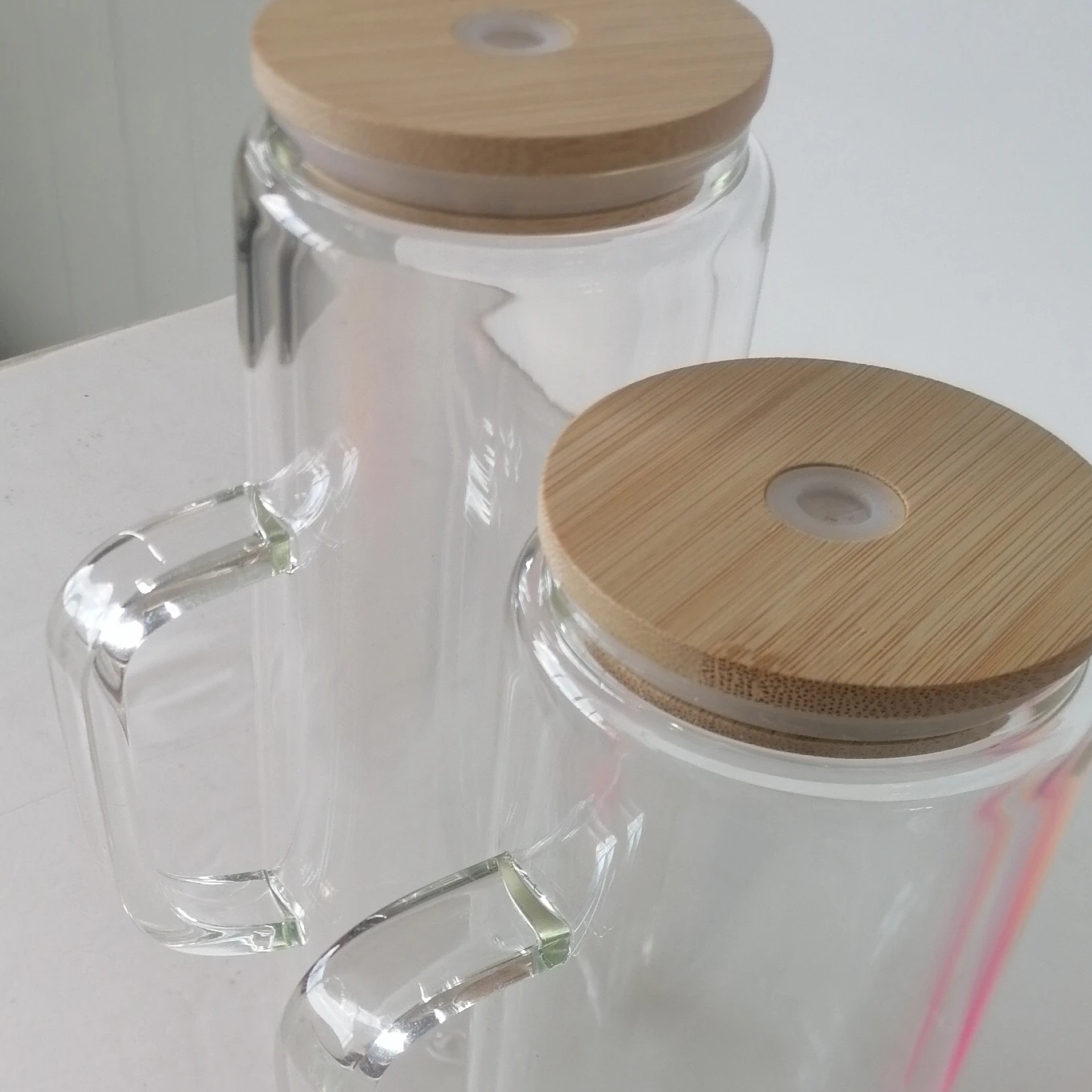 2024 Wholesale  DIY Sublimation Snow Globe Glitter Double Wall Glass Cans with Handle and  Hole