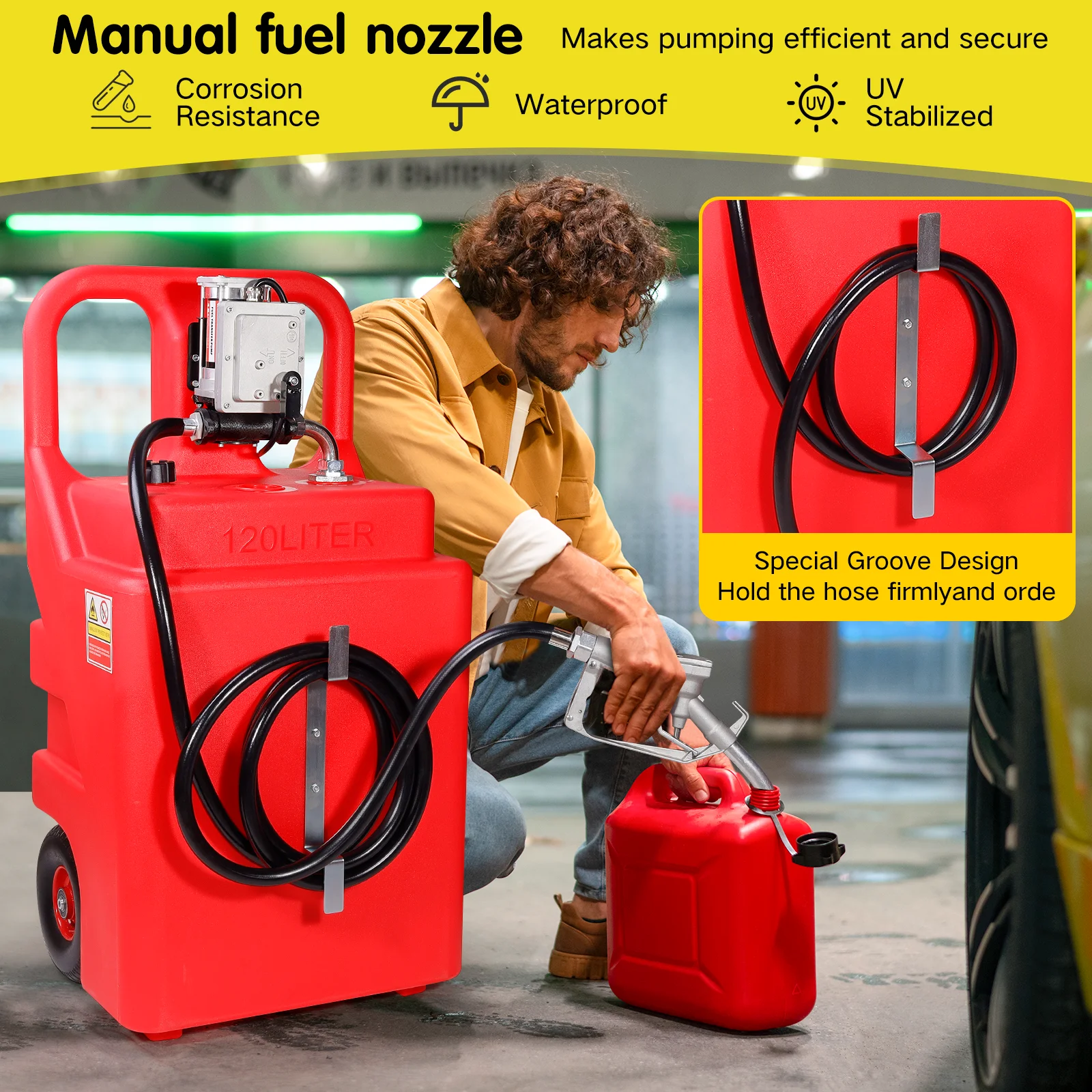 32 Gallon Fuel Caddy Tank With Pump Portable Gasoline Fuel Tank with 12V Electric Fuel Transfer Pump for Gasoline Diesel Oil