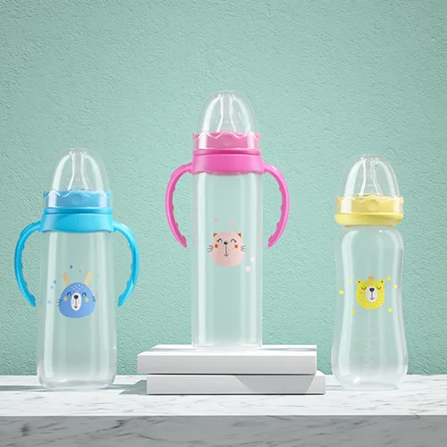 Standard neck 240ml pp silicone anti colic durable baby products hot water milk feeding baby bottle with handle
