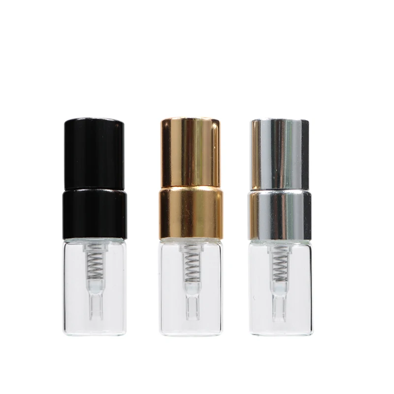 2ml Sample Tester Clear Glass Fragrance Perfume Spray Bottles with Gold Silver Black Cap