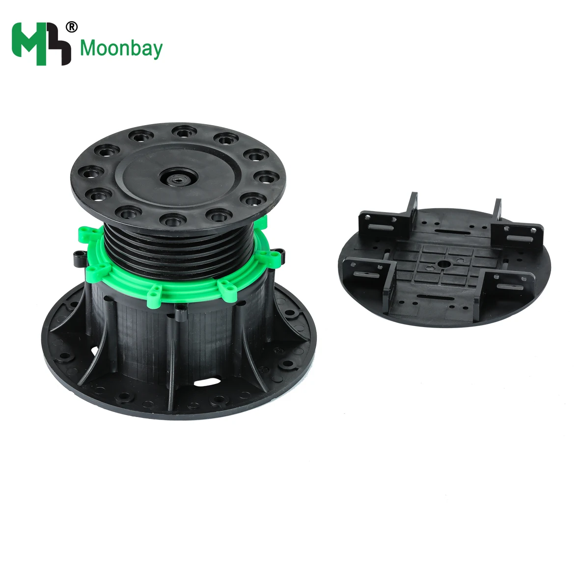 Decking floor support adjustable plastic pedestal and joist