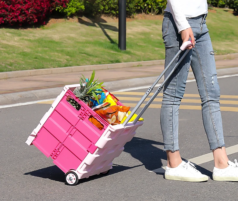 High Quality Large Heavy Duty Light Shopping Lightweight Folding Cart Supermarket Trolley Plastic Four Wheel Trolley 3kg 100cm