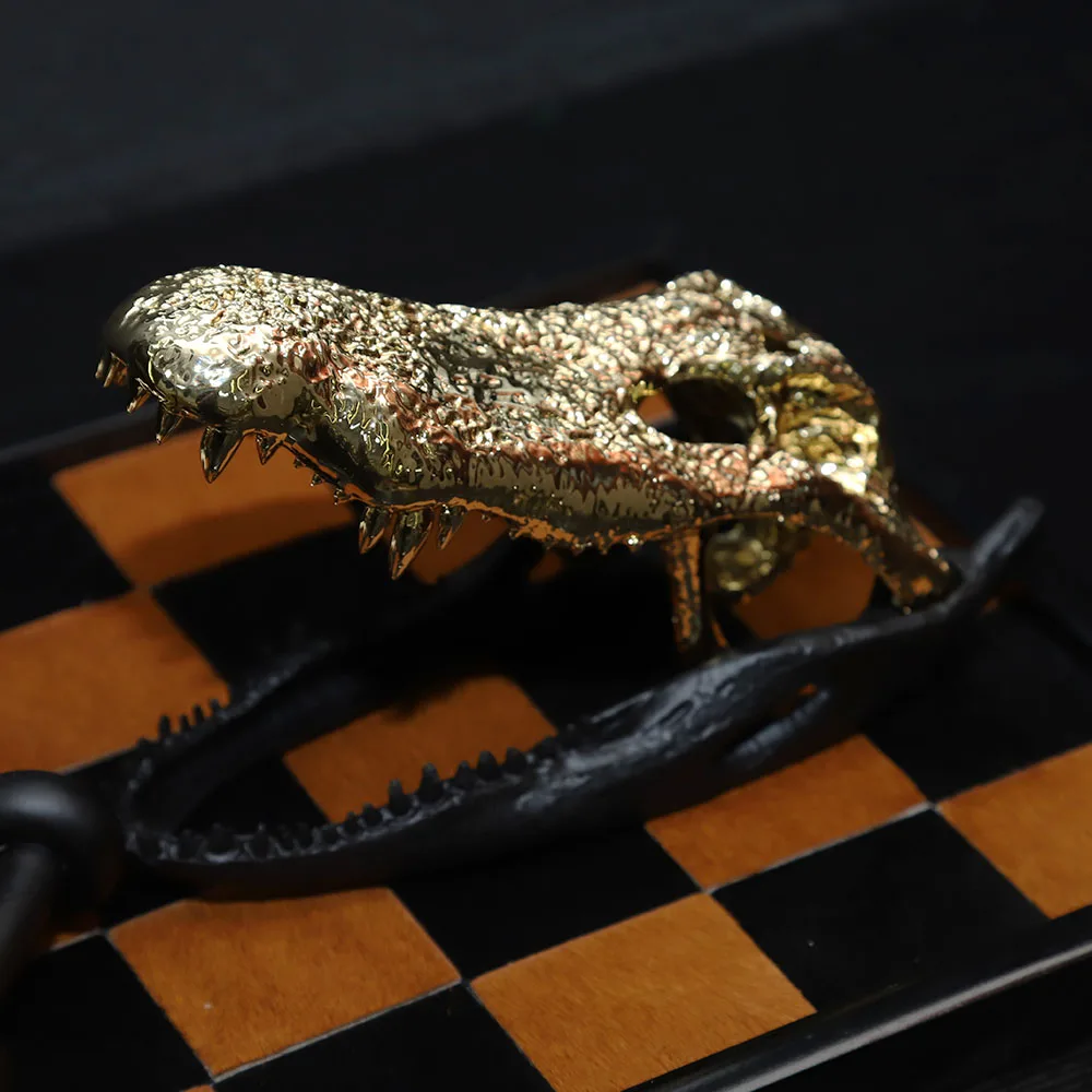 Modern Luxury Dinosaur Decor Electroplated Golden Jurassic Style Creative Metal Crafts for Tabletop Room Decoration