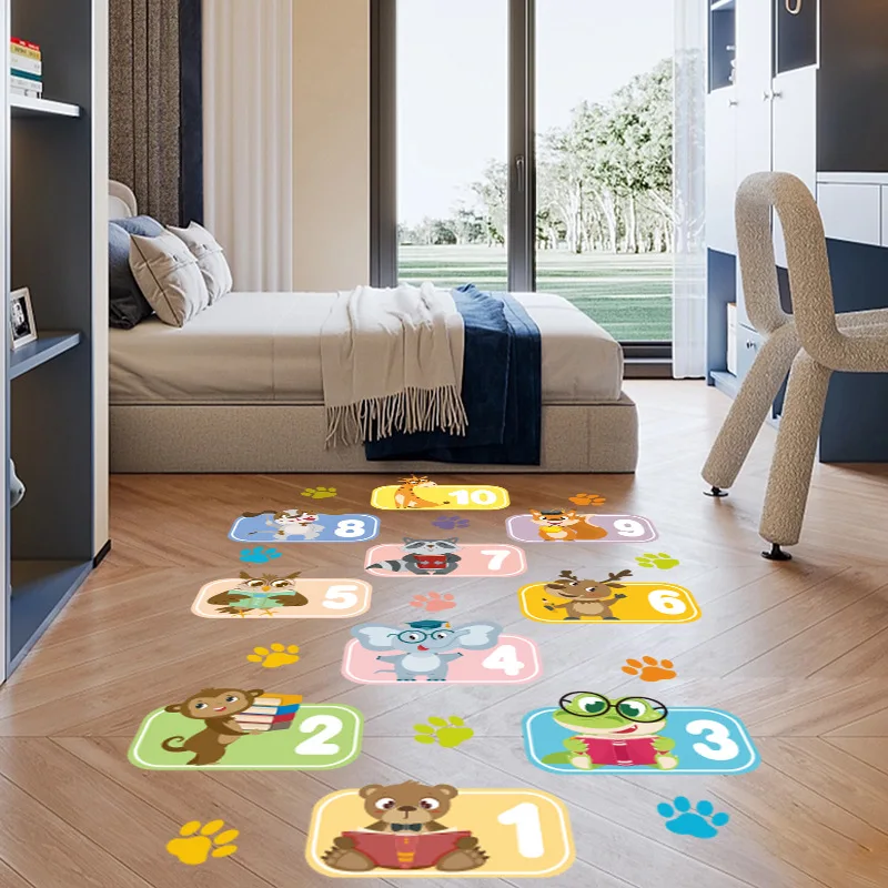 2024 hot Cartoon Animal Digital Hopscotch kindergarten school 3d numbers wall and Game floor decoration stickers