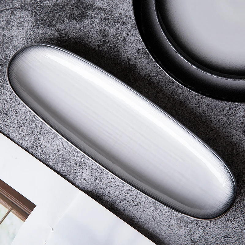 WEIYE 8/10 inch vajilla Snowflake japanese style plate set on glazed sushi plates ceramic black oval plate for restaurant