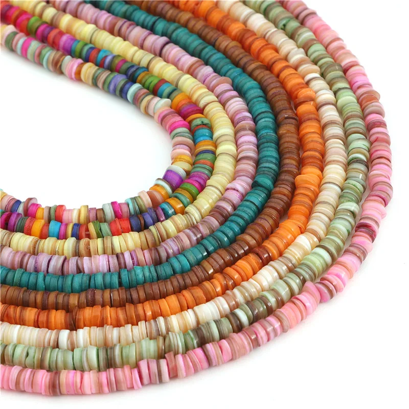 hot sale 4mm 6mm 8mm Shell Spacer Beads Shell Coin Beads colorful Freshwater Shell Beads for jewelry necklace bracelet making