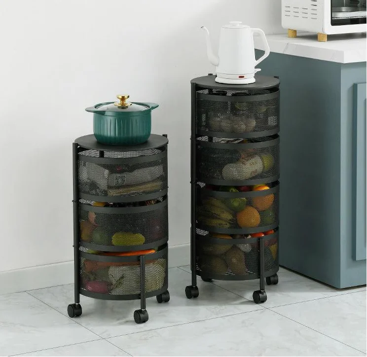 Factory supplier price rotating multi-layer Kitchen Storage Shelf 5-tier Storage Rotating Trolley