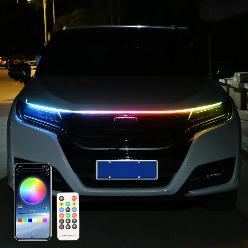 Car Universal Hood Decorative RGB Daytime Running LED Light Auto Fog Soft Lamp Flash Strobe Flexible DRL Light Strip
