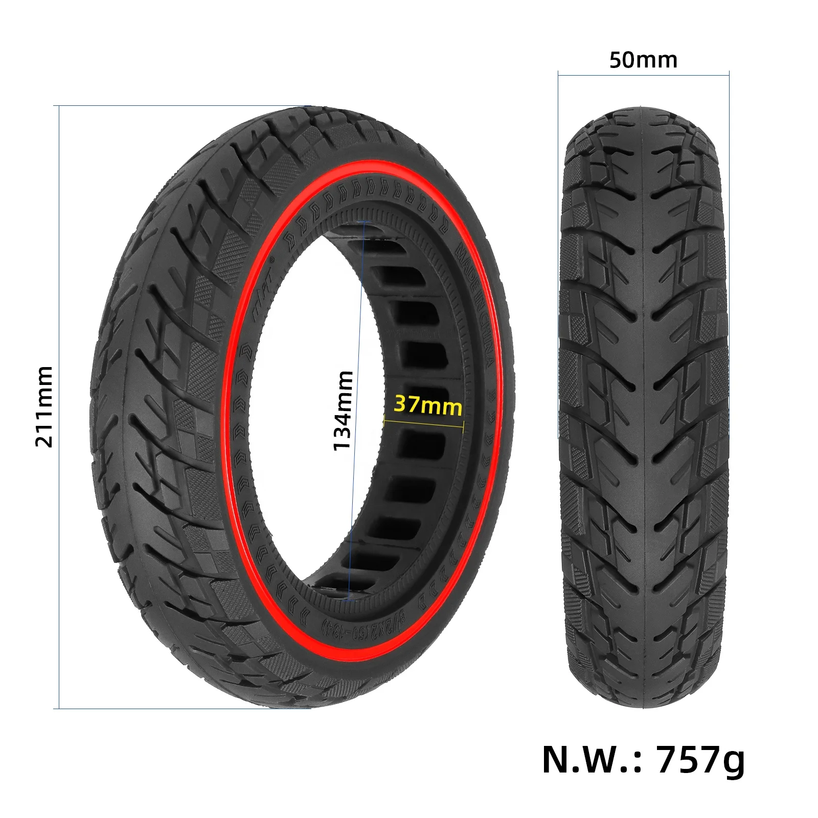 Ulip 8.5 inch Scooter Tire 8.5*2(50-134) Off-road Solid Tire With Red Circle For VSETT 8/9 Macury Zero 8/9 Series Scooter Tyre