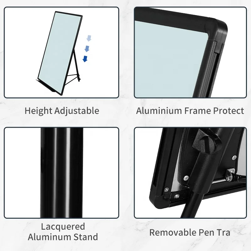 High quality magnetic Surface Glass Whiteboard Mobile Flipchart With Legs white board stand Interactive Notice Board