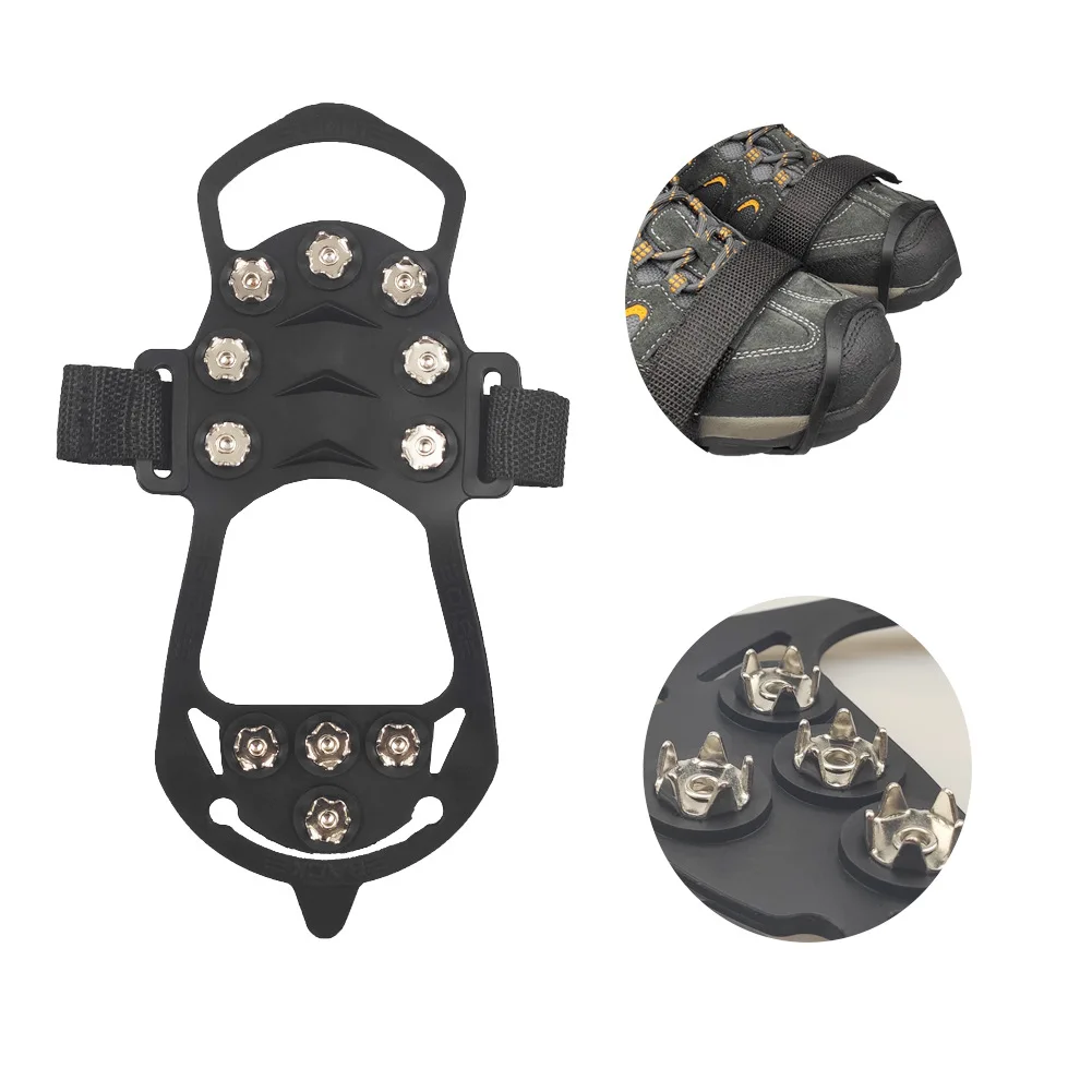 Wholesale 11 Spikes Crampons Zinc Plated Iron Nails Anti-Slip Nature Rubber Ice Cleats Grips for Hiking Fishing Shoes Boots