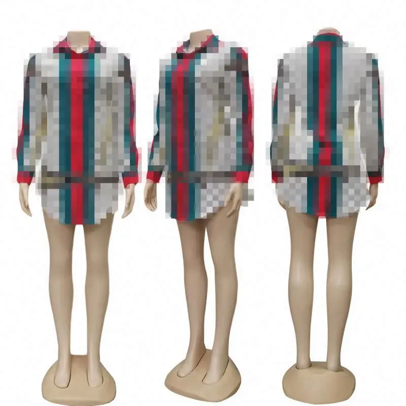 New arrival Lady Printed Loose Ladies Shirt Dress Long Sleeve Women Clothing Lady Fashion Dress designer womens clothing