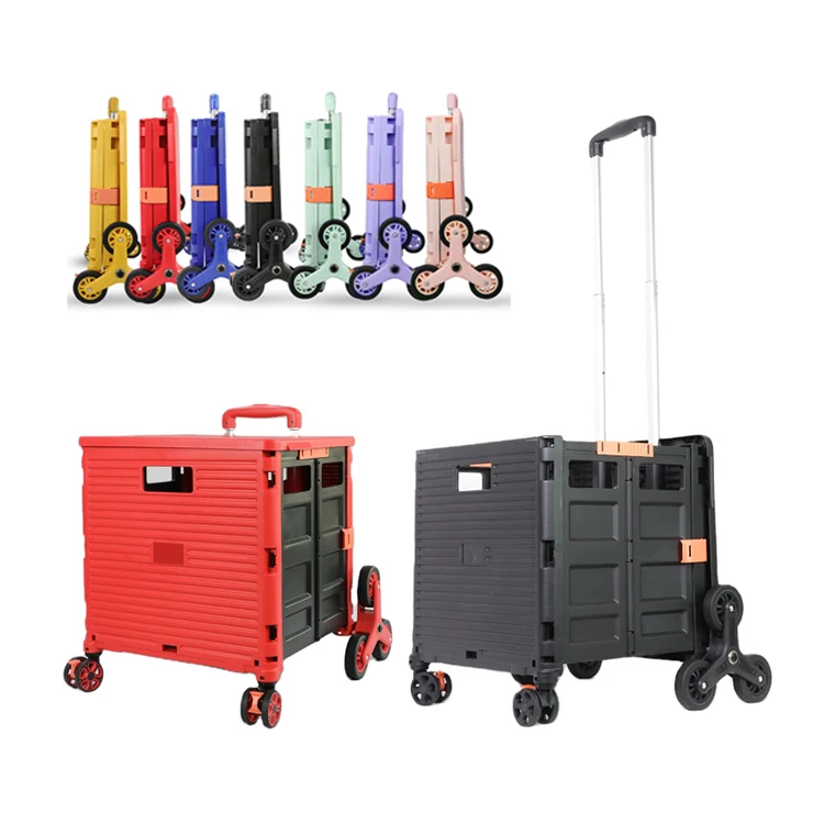 Baoyu Factory Direct Sale High Quality Plastic Folding Shopping Trolley Utility Cart with Climbing Stairs Wheels