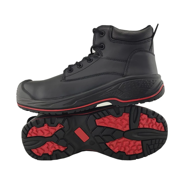 Black Middle Cut Grain Leather Safety Shoes