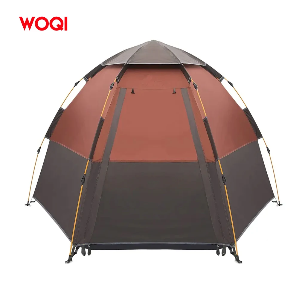 WOQI 5-7 Person Automatic Camping Tent Dual Layer Summer Mongolian Hexagonal Yurt Tourist Tent for Outdoor Travel glamping