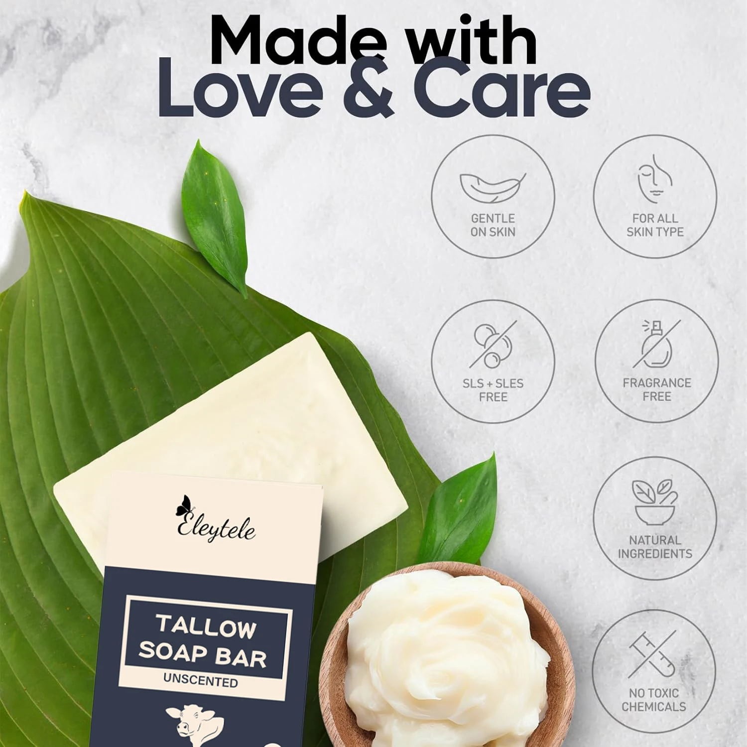 Natural 100% Grass Fed Beef Tallow Soap Bar Skin Care Moisturizing Face & Body Wash Sensitive Skin Bath Cleaning Tallow Soap