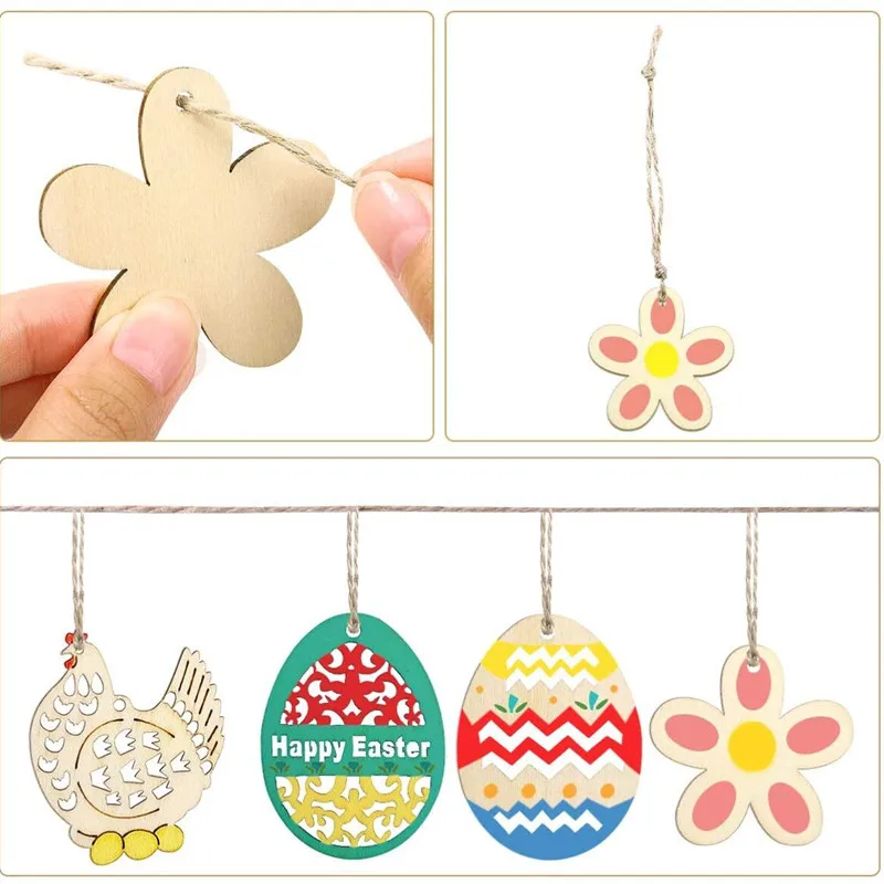 Wholesale New Crafts Easter Decoration Wooden Bunny and egg Crafts Ornaments Pendants