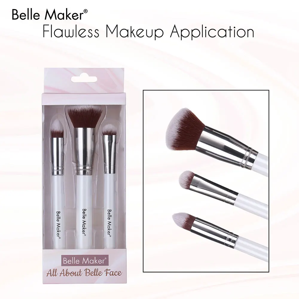 Черный блестящий профессиональный модный высококлассный набор кистей для макияжа с индивидуальным логотипом 3 шт. блендер контуринга и хайлайтера