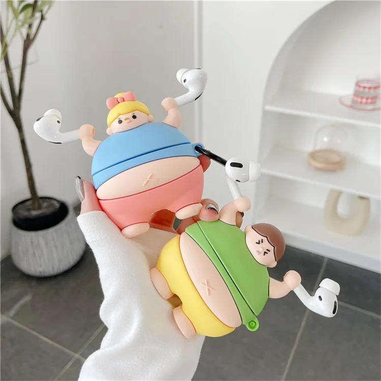 New Lovely Cartoon Earphone Covers Funny Boy Girl Weightlifting Silicone Case For Airpods 1 2 for AirPods Pro