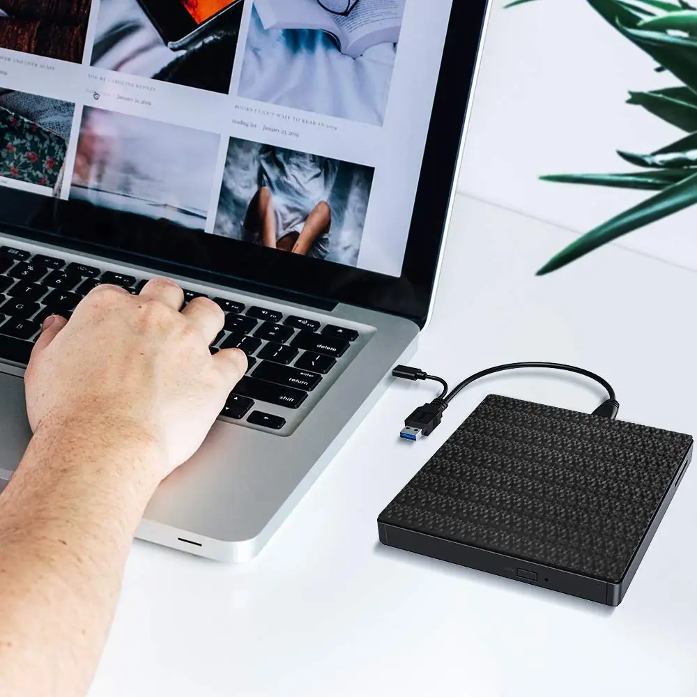 
Raycue USB 3.0 and Type C Interface CD-RW Burner External CD DVD Player Drive with Card Reader 