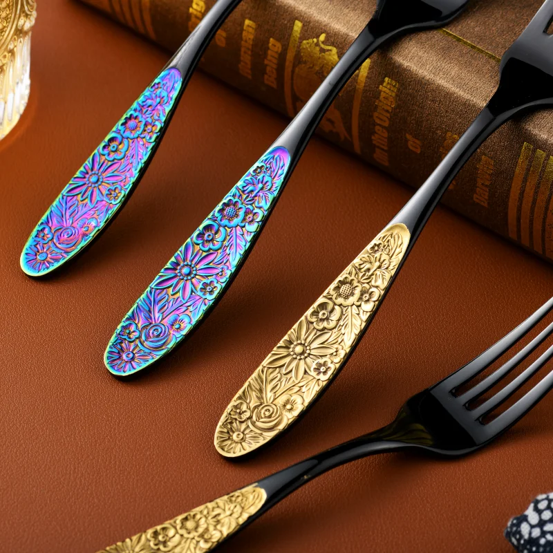 Manufacturers Palace Luxury Knife Fork Spoon black&rainbow flatware vintage cutlery set