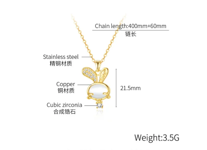Bling stainless titanium steel statement opal necklace pendant non tarnish luxury Rabbit necklace women delicate necklace