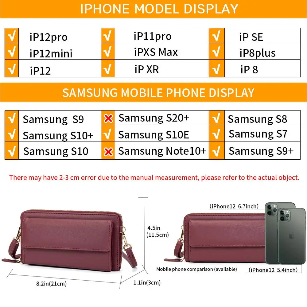 Fashion women wallet Slot Touch Screen lady Small phone Crossbody purse