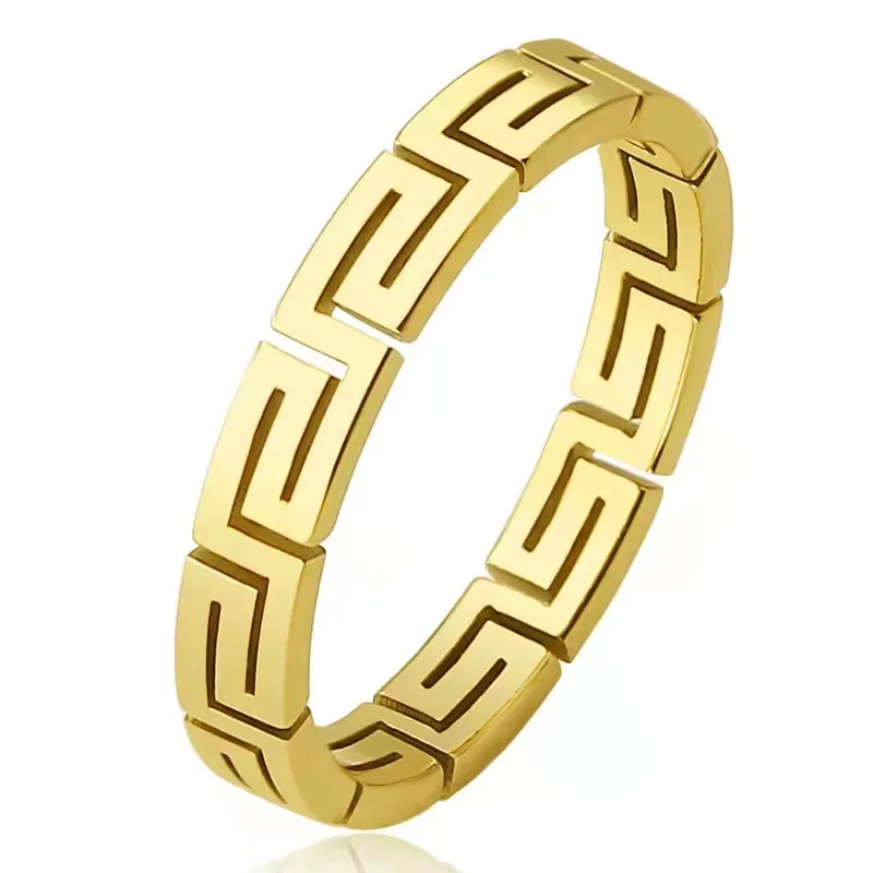 4MM Great Wall Pattern Ring Design Fine Jewelry Rings Wholesale Gold Stainless Steel Plated Latest Simple for Women Men 10pcs