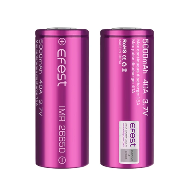 
Enough stocks 5000mAh high discharge rate 40A 3.7v Efest 26650 li ion battery 