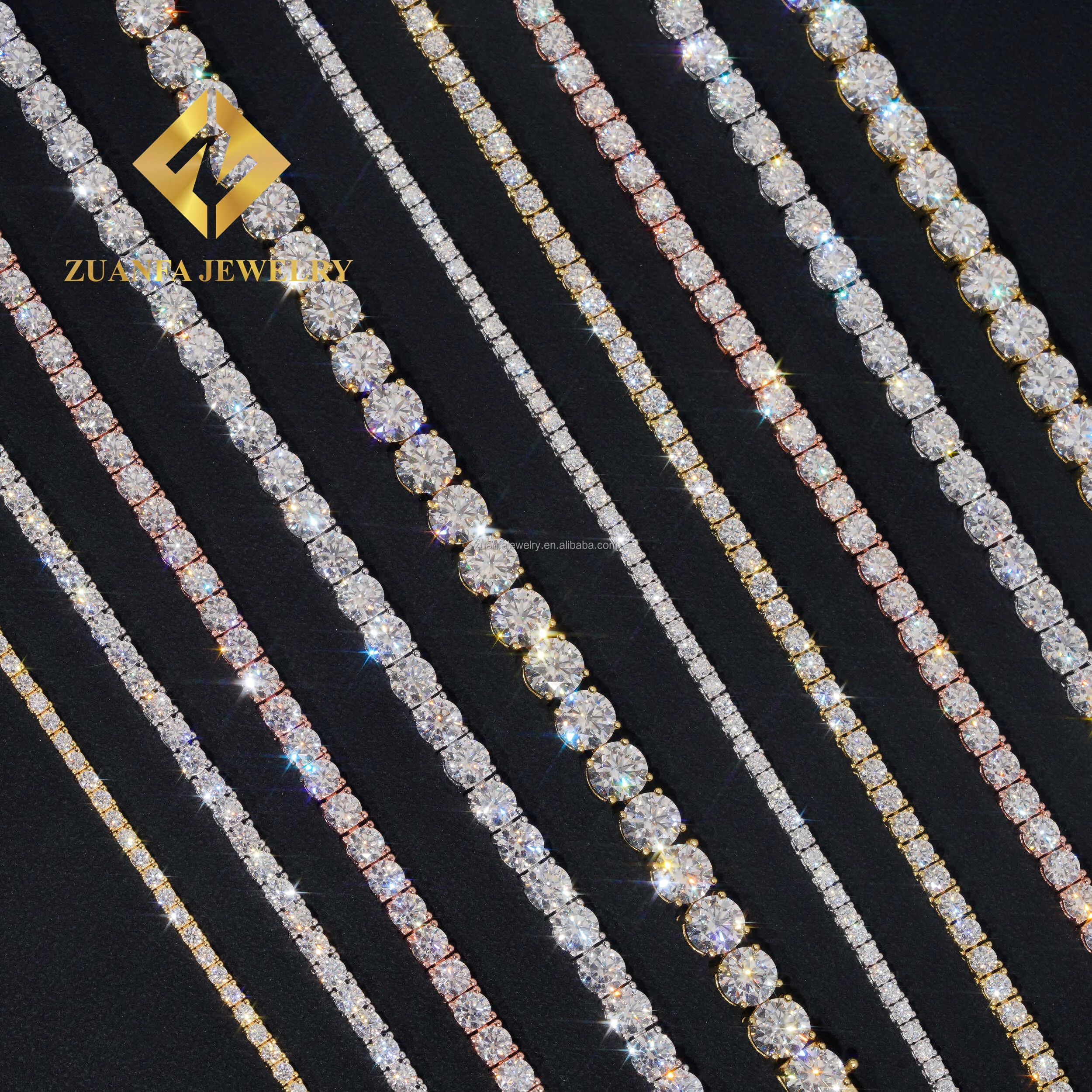 Best Selling Bulk Stock Iced Out Chains Silver S925 2mm 3mm 4mm 5mm 6.5mm VVS1 Moissanite Tennis Chain Necklace Women