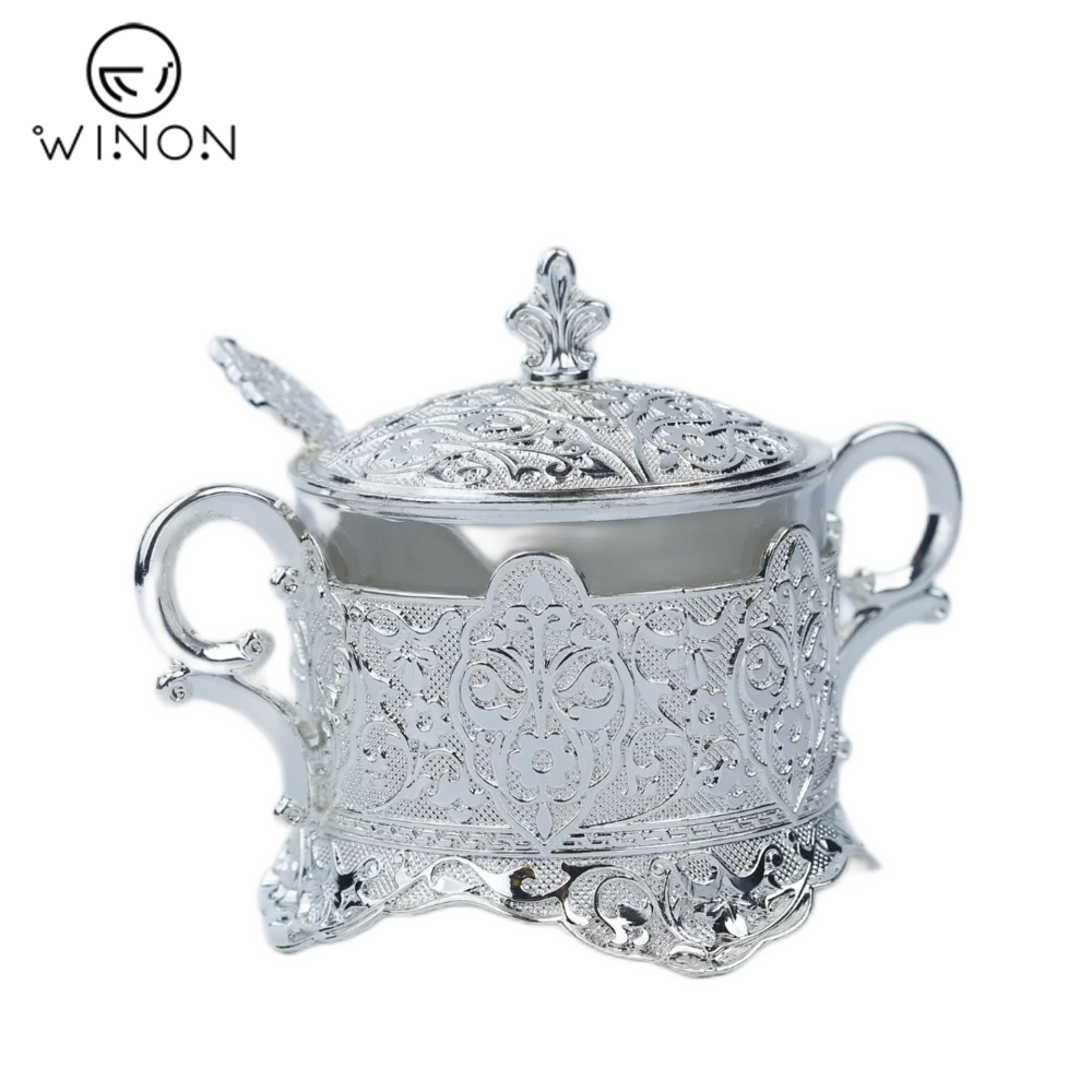 2022 Arabic Turkey Decorative Kitchen Canister  Floret Round Sugar Cup With Spoon